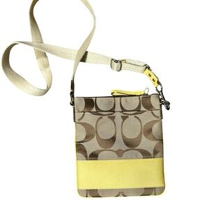 COACH Stylish Beige and Yellow Crossbody Bag